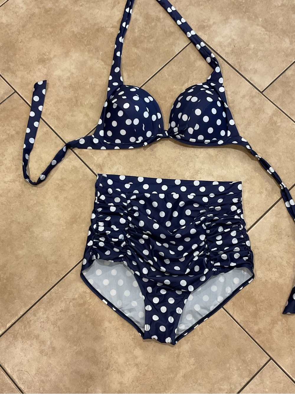 Navy Blue Polka Dot Plus SizeHigh-Waist Swim Set